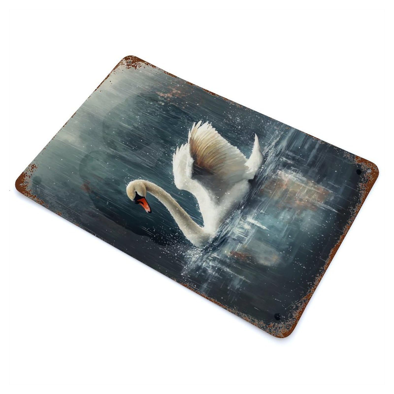 Swan in The Rain Retro Metal Sign 11.8"x7.9", Vintage Wall Decor for Garage, Pub Or Kitchen