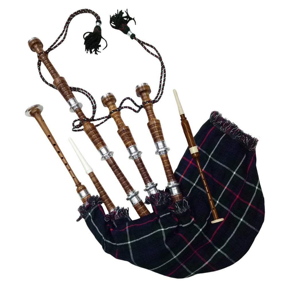 Schottischer Dudelsack aus Palisander, naturfarben, mit silberfarbenen Passepartouts, inkl. Tutorbuch, Tragetasche, Drohne, Schilfrohr, Natur Brown, Mackenzie