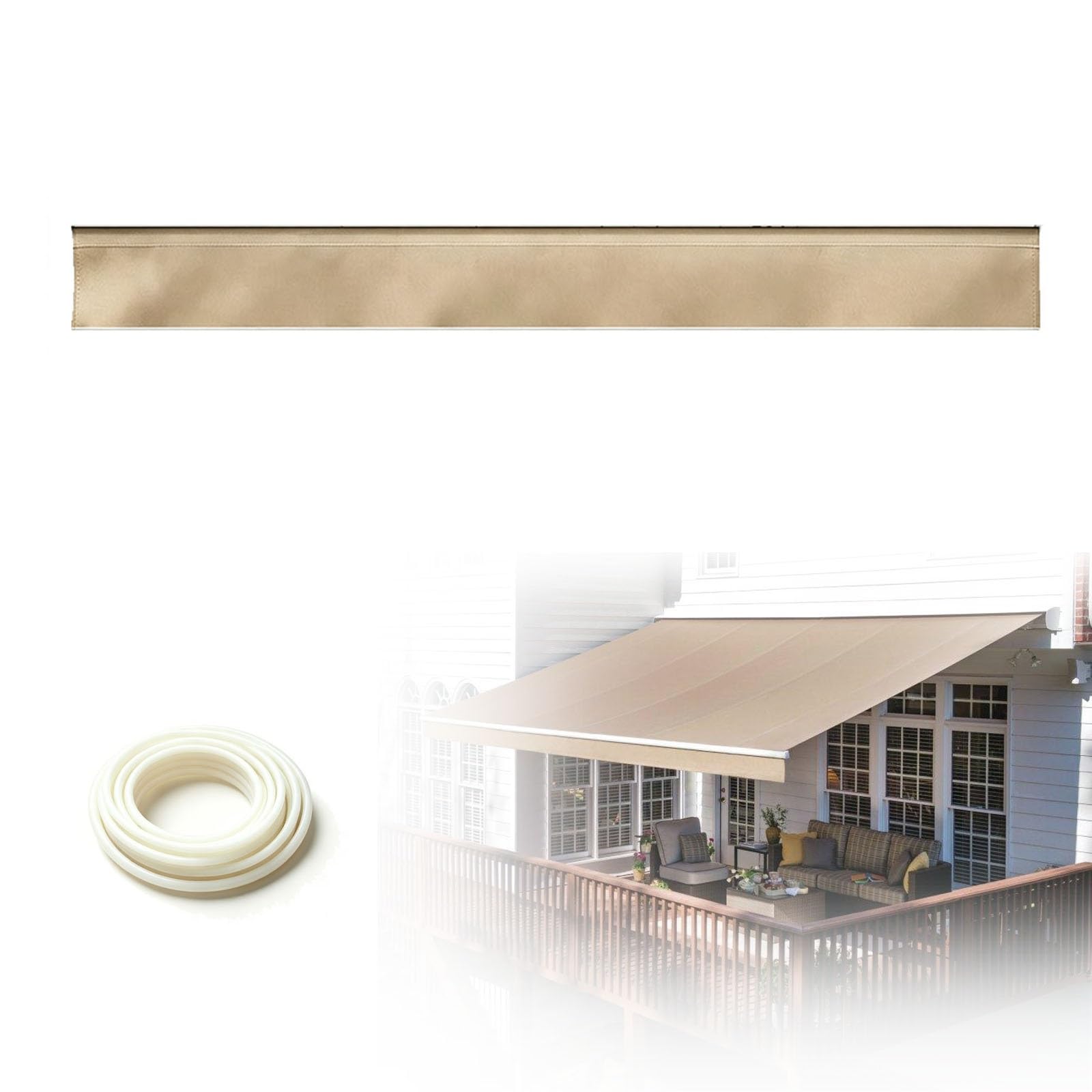 Straight Edge Awning Valance Replacement, H30cm Awning Border Fabric, Waterproof UV Resistant Polyester Valance for Patio Balcony Terrace Garden RV, Easy Installation(Khaki,B310cmxH30cm)