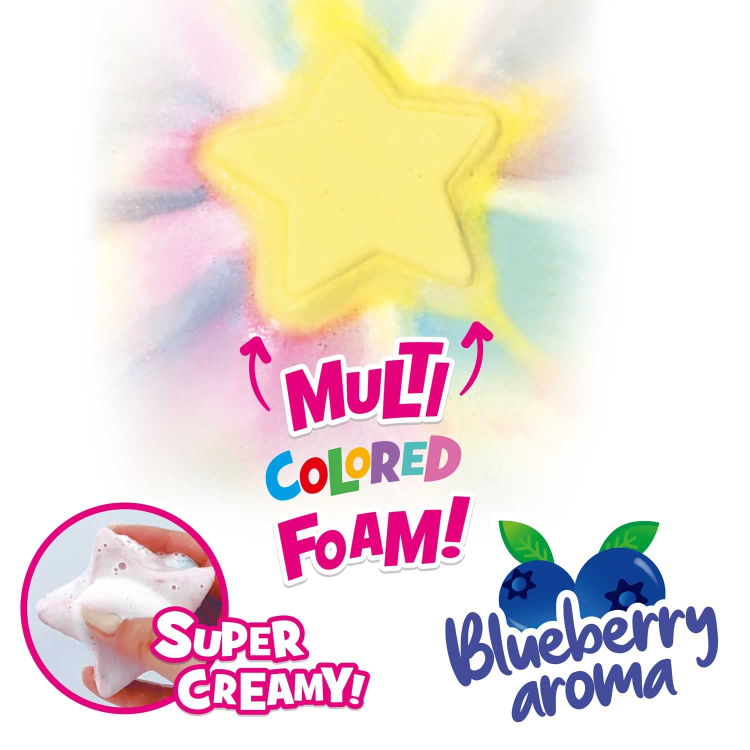 INKEE Foamy Star | bomba do kąpieli dla dzieci w kształcie gwiazdy, kula do kąpieli z aromatem jagód, 70 g, super kremowa