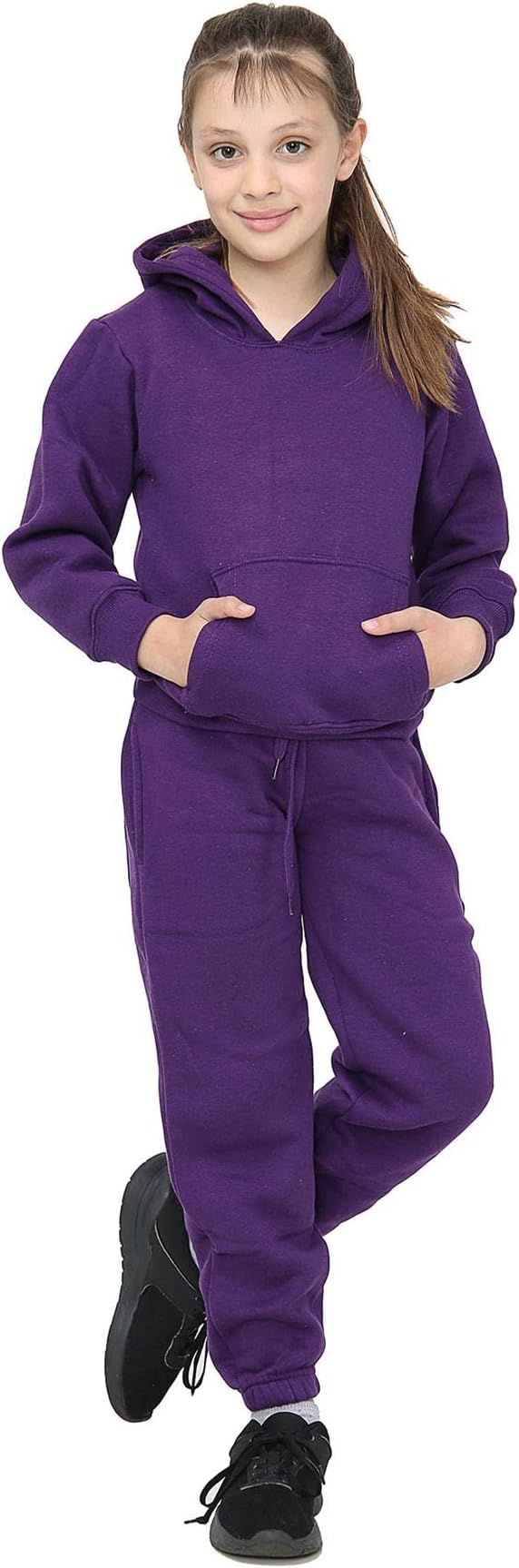 A2Z 4 KidsKids Girls Plain Purple Hooded Hoodie Tracksuit Jogging Suit Joggers 5-13 Years