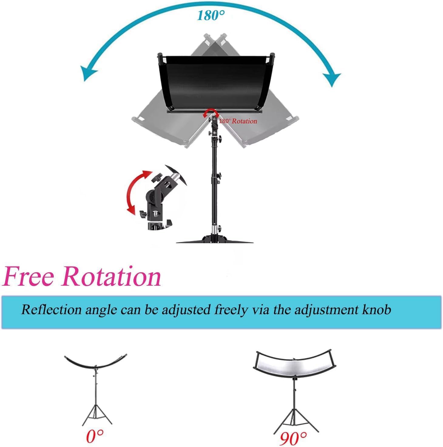 Clamshell Light Reflector Diffuser with Light Stand Kit, 70"x24"/180x60cm Photography Arclight Curved Lighting Reflector, 28"/70cm Floor Tripod Stand for for Photo Video Studio Outdoor Shooting