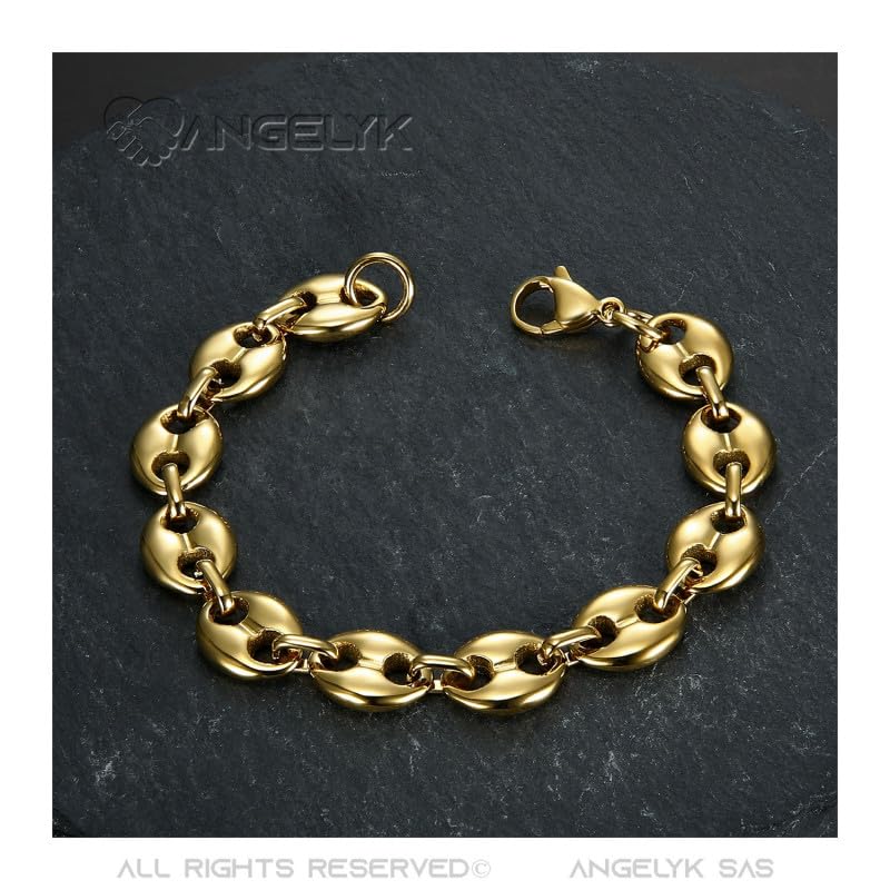 BOBIJOO Jewelry - Ensemble Collier Chaîne + Bracelet Grain de Café Acier 316L Or Plaqué Doré 4 Tailles diffentes