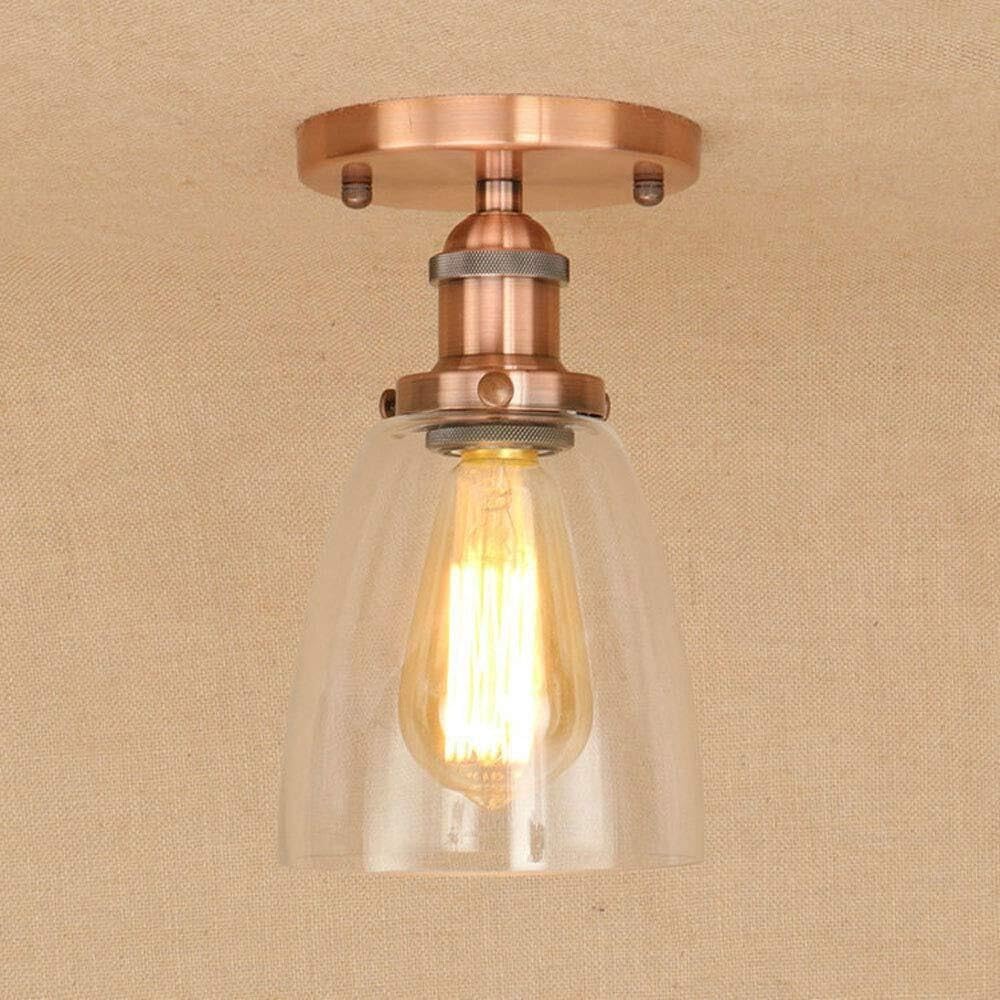 Glass Industrial Vintage Loft Style Ceiling Lamp Iron RH Retro Plating Chromium E27 Ceiling Lights Fixtures for Home (Color : Rose Gold)