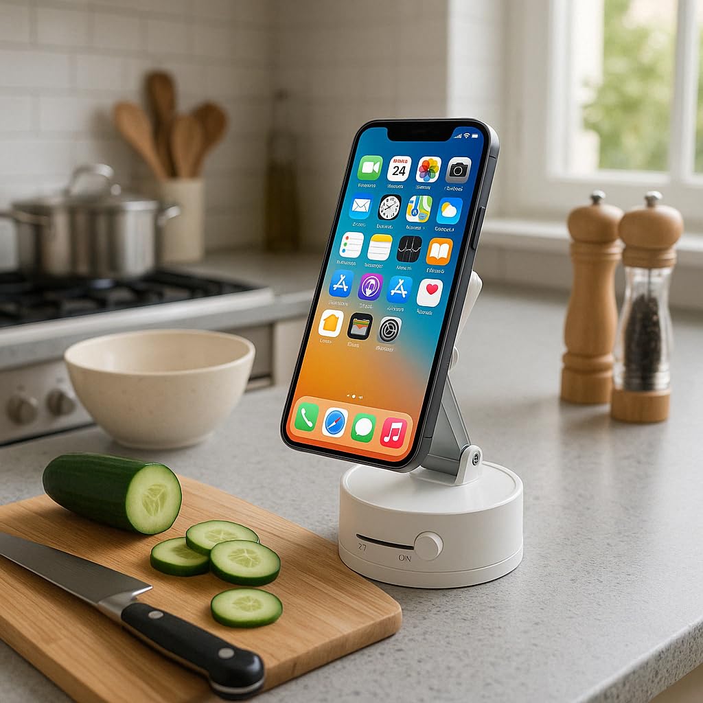 Soporte ajustable para teléfono con interruptor de encendido/apagado, rotación de 360°, plegable y portátil con soporte multiusos para teléfono, para coche, hogar, oficina, disponible en negro,