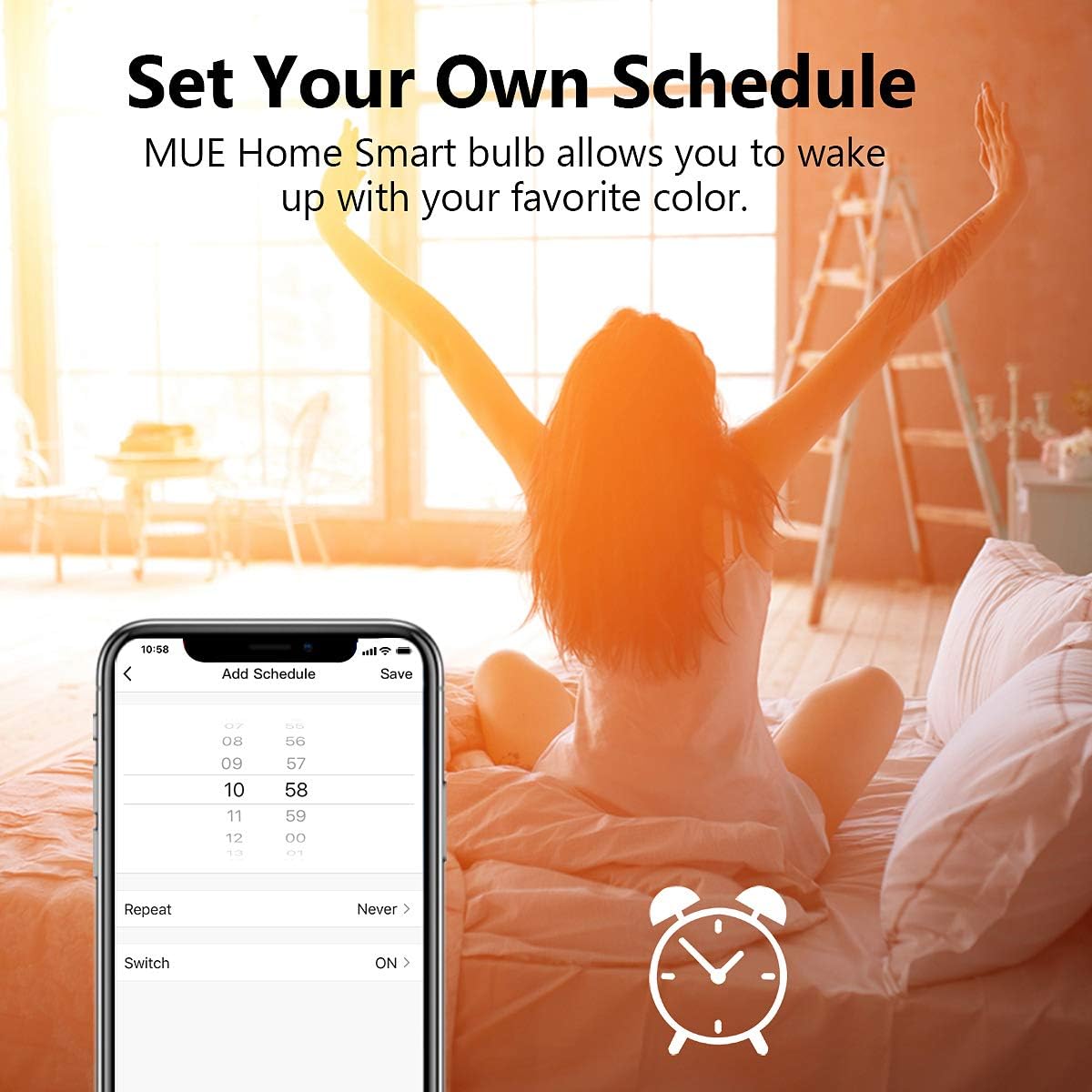 New Product Smart WiFi 2.4 Ghz (NOT 5 Ghz) A19 Light Bulb, Dimmable LED Tunable White from 2700K to 5000K, Work with Alexa, Google Home (No Hub Required), E26 Base 9.5W, UL Listed by Mue Home, 4 Pack
