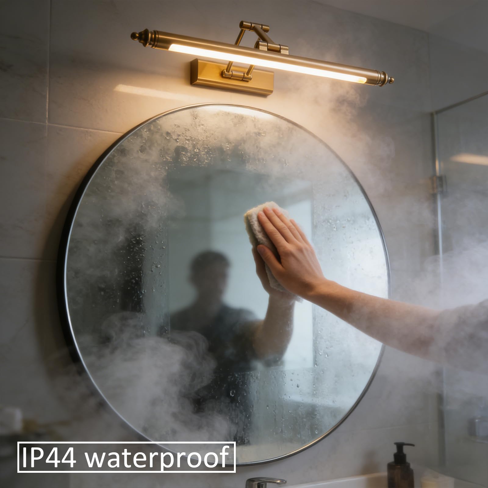 Lampada da Specchio Bagno Vintage, Luce Specchio Bagno LED Ottone Retro, Regolabile Applique in Acciaio Inox, Impermeabile IP44 Bianco Caldo 3000K (60CM12W)