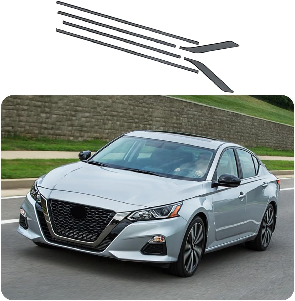 Car Accessories Fit for Nissan Altima 2019 2020 2021 2022 Lower Windows Frame Sill Molding Cover Trims (Carbon Fiber Style) 6PCS Stainless Steel