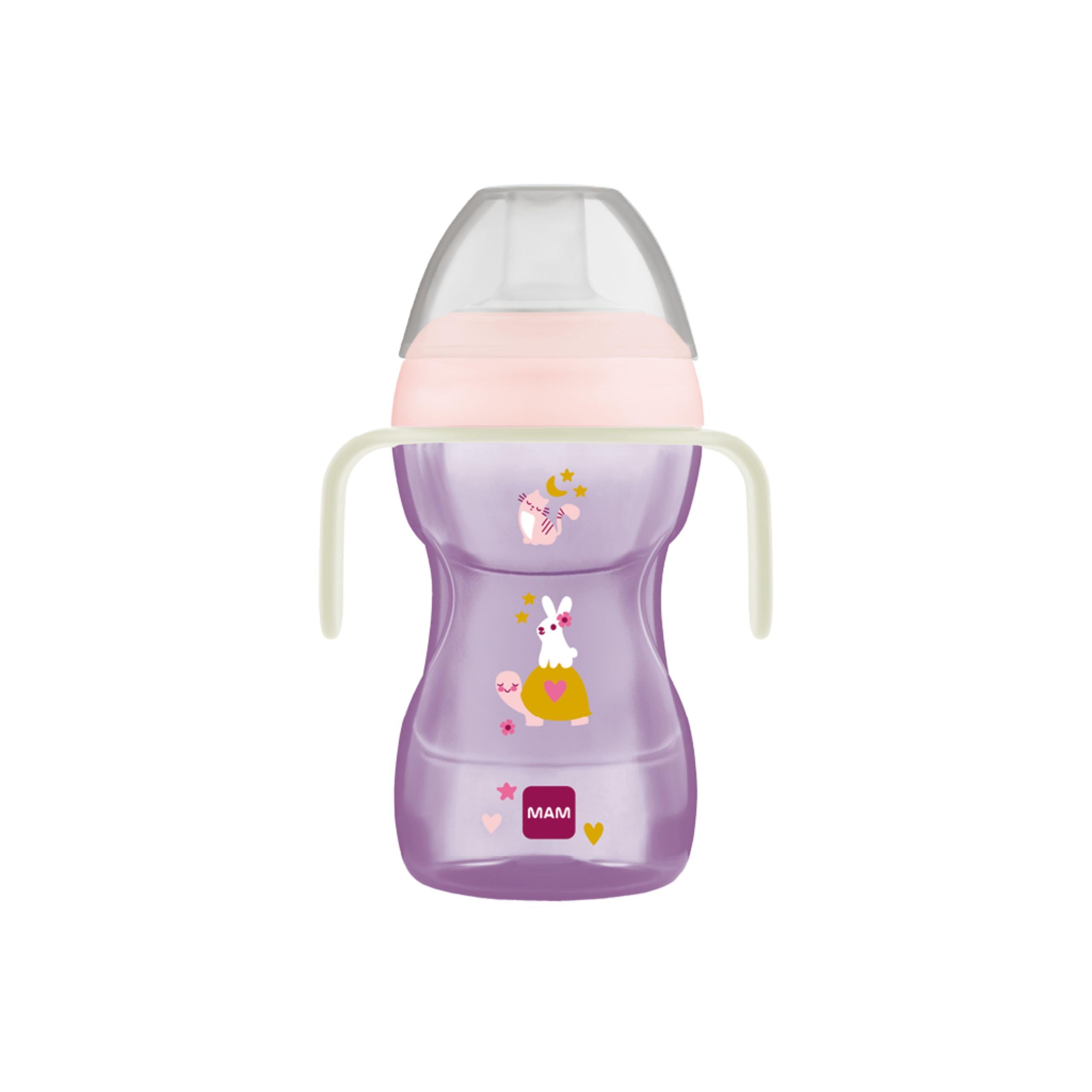 MAM Fun to Drink Cup Tazza bambini 270 ml Biberon neonati 8+ mesi beccuccio anti-goccia valvola flusso libero Borraccia manici antiscivolo Rosa