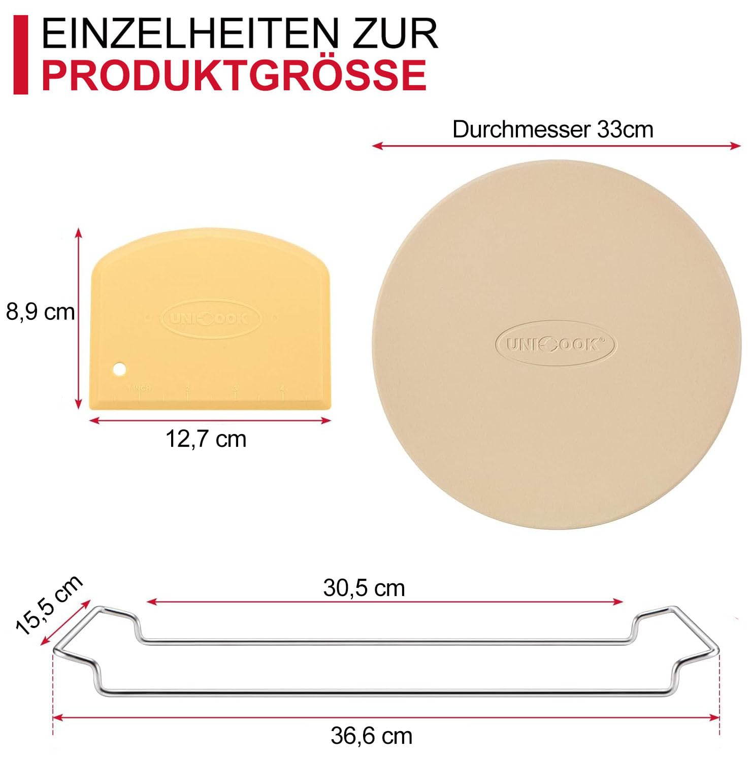 Unicook Rund Pizzastein Brotbackstein für Backofen 33 cm - Pizzastein für Gasgrill, Pizza Backstein für Brot Keksen, Pizzapfanne aus Cordierit