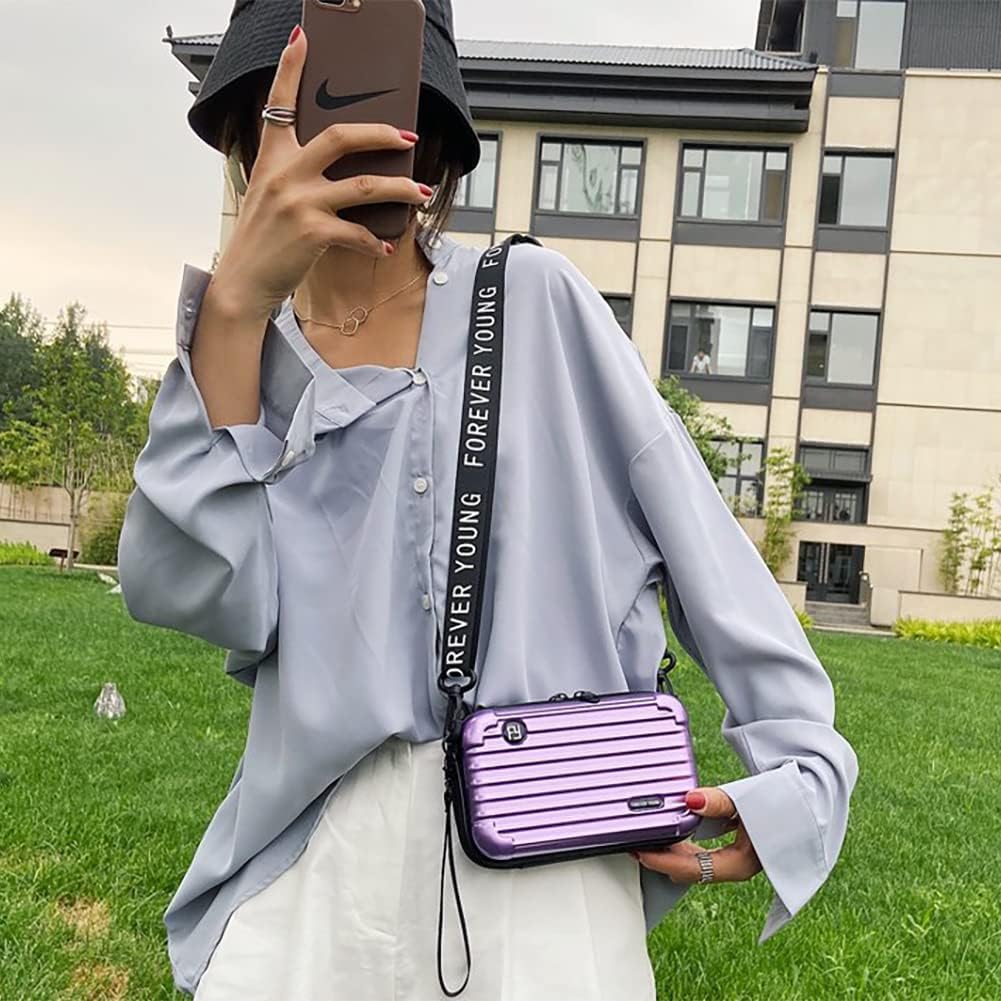 PVC Hard Shell Travel Multi-Function Luggage,Women's Portable Toiletry And Makeup Bag, Alphabet Strap Storage Crossbody Bag (Purple)