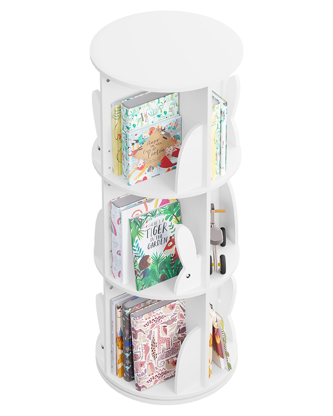 WOLTU Estantería Libros, Libreria Giratoria 3 Niveles, Estanteria Infantil de Pie, Estantería Blanca Niños, Estanteria para Habitación Infantil y Guarderías, Organizador Libros, φ40*97cm