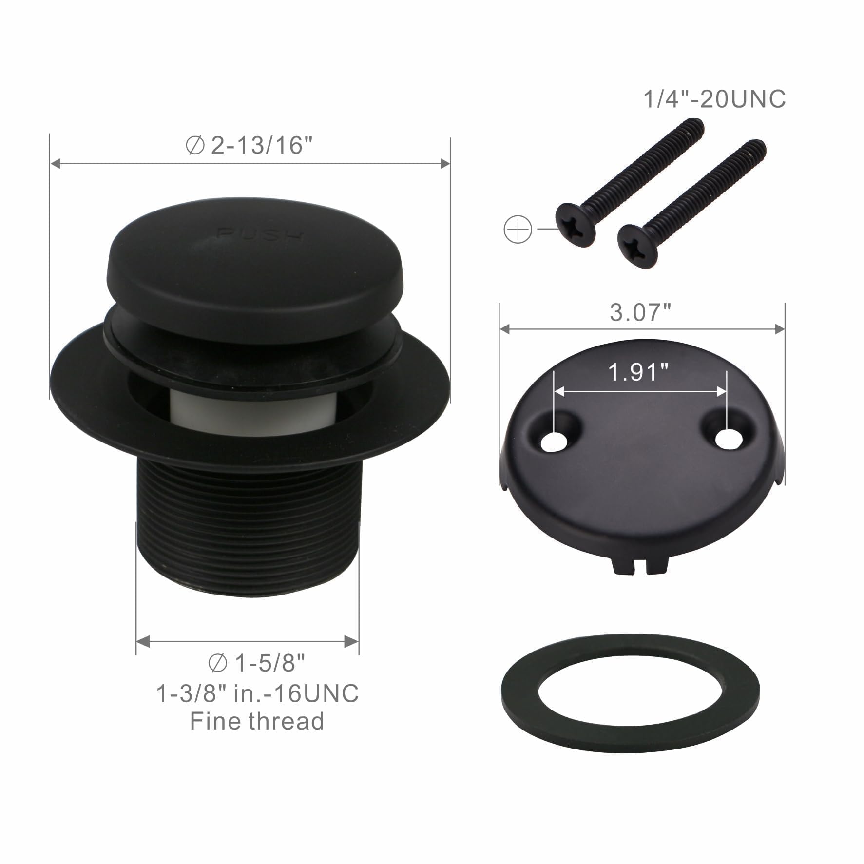 Kit de drenaje de bañera negro de 1-1/2 pulgadas tubular de latón con tapón de drenaje de bañera de punta, tapón de baño táctil y desbordamiento, juego de repuesto de montaje WELSAN (negro mate)