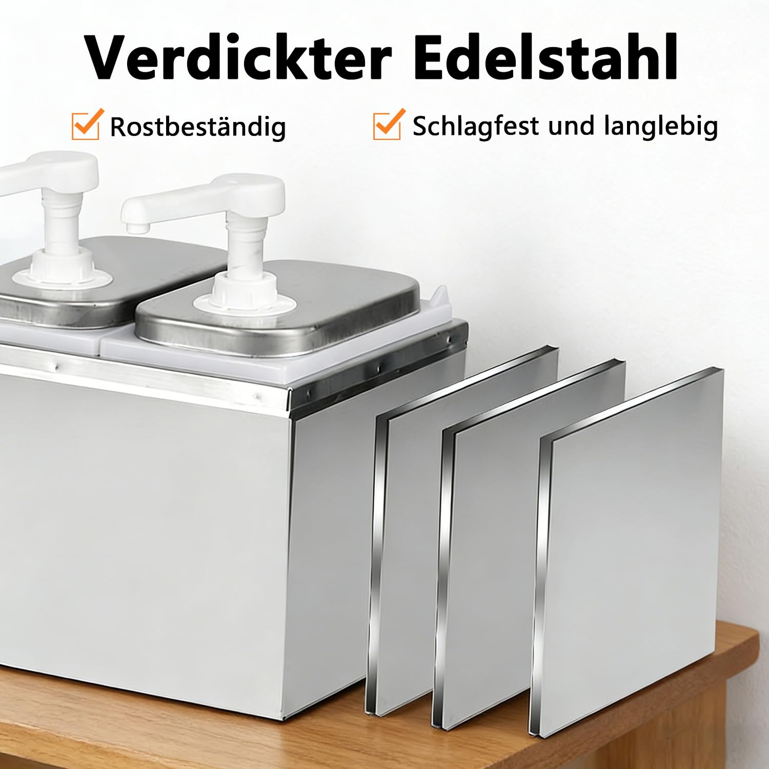 Dosatore per salse da 4 l, con 2 teste di pompa, in acciaio inox, 30 ml per pompa, 2 dosatori da 2 l, per ketchup, maiono, miele, gastro