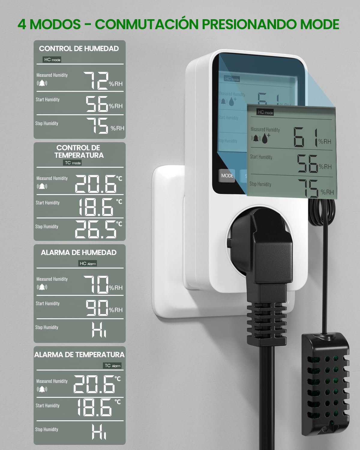 Enchufe Temporizador Programable, Enchufe Programador de Controladores de Temperatura y Humedad con Pantalla LCD con Alarma para Reptiles, Invernadero, Acuario, Champiñón(1 Unidade
