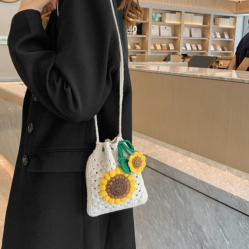 Handmade Sunflower Crochet Bag Knitted Shoulder Phone Bag Crossbody Bag Beach Women Messenger Shoulder Bags Girls Woven Purse2