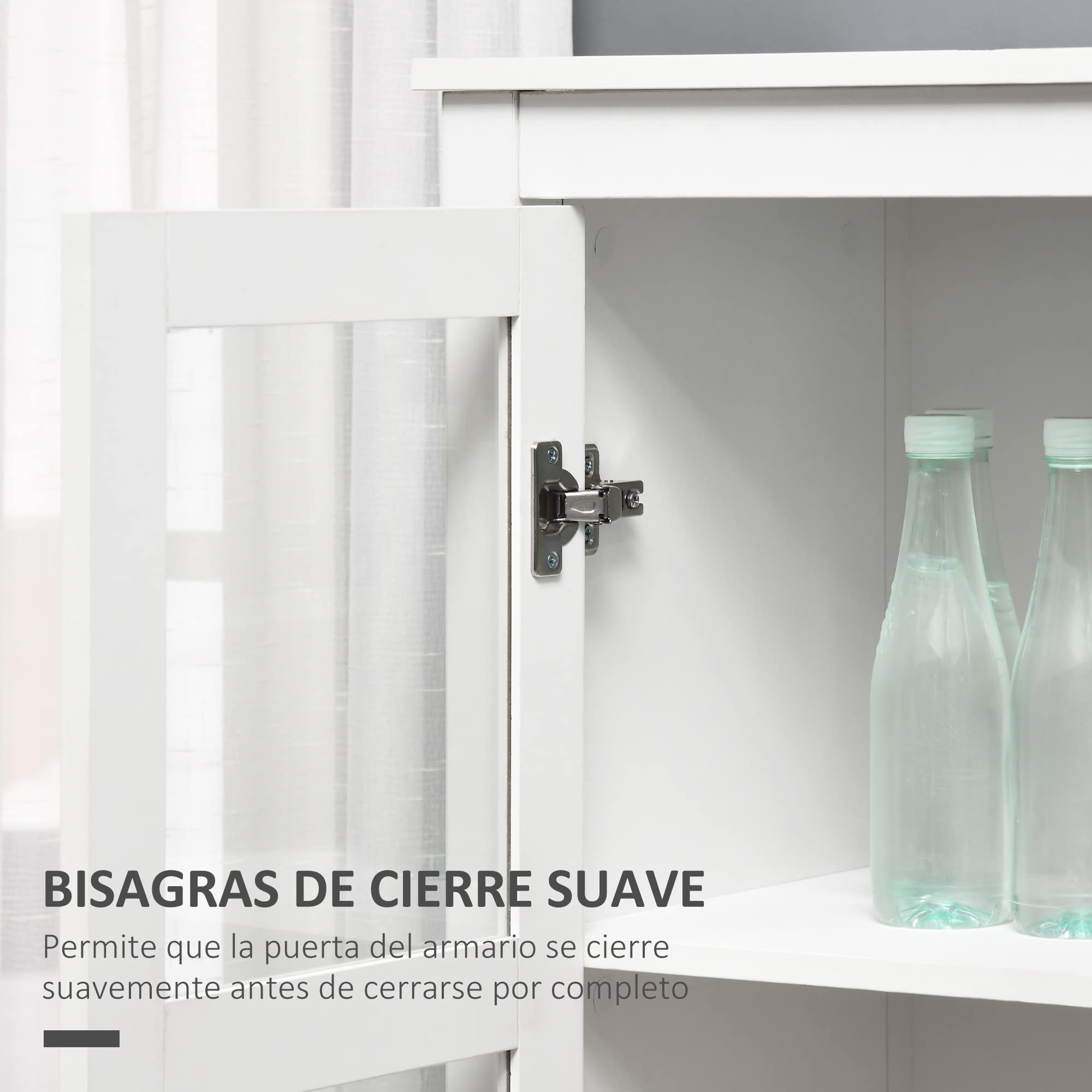 HOMCOM Vitrina de Salón Aparador de Cocina 2 Puertas 80x40x160 cm Blanco | Vidrio Templado, 3 Estantes, 2 Cajones, Bisagras de Cierre Suave, para Comedor Oficina