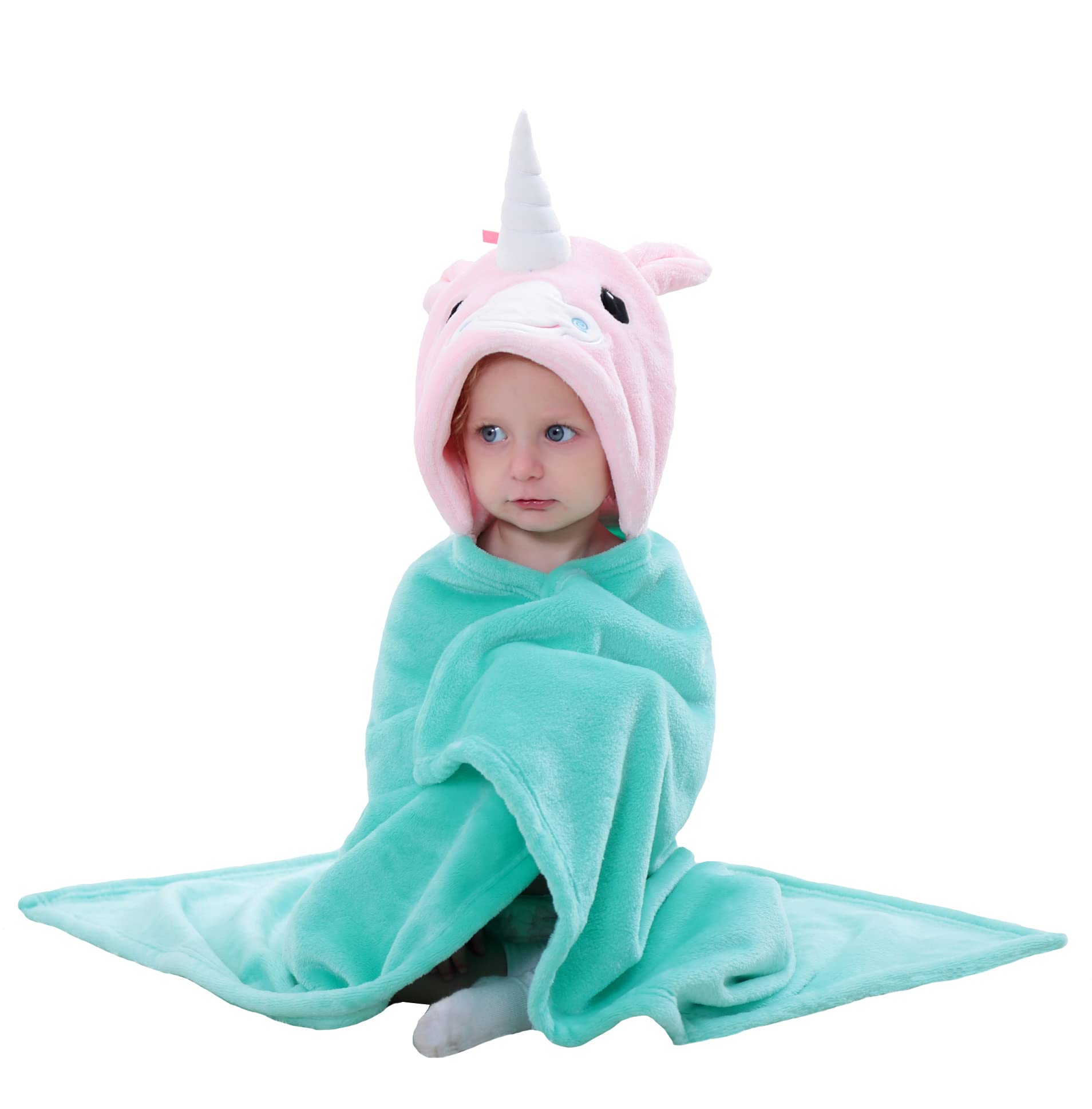 Doladola Toddlers' Plush Animal Themed Hooded Blanket,Baby Flannel Receiving Blankets for Girls and Boys,Kids Play time Blanket (Pink Unicorn)