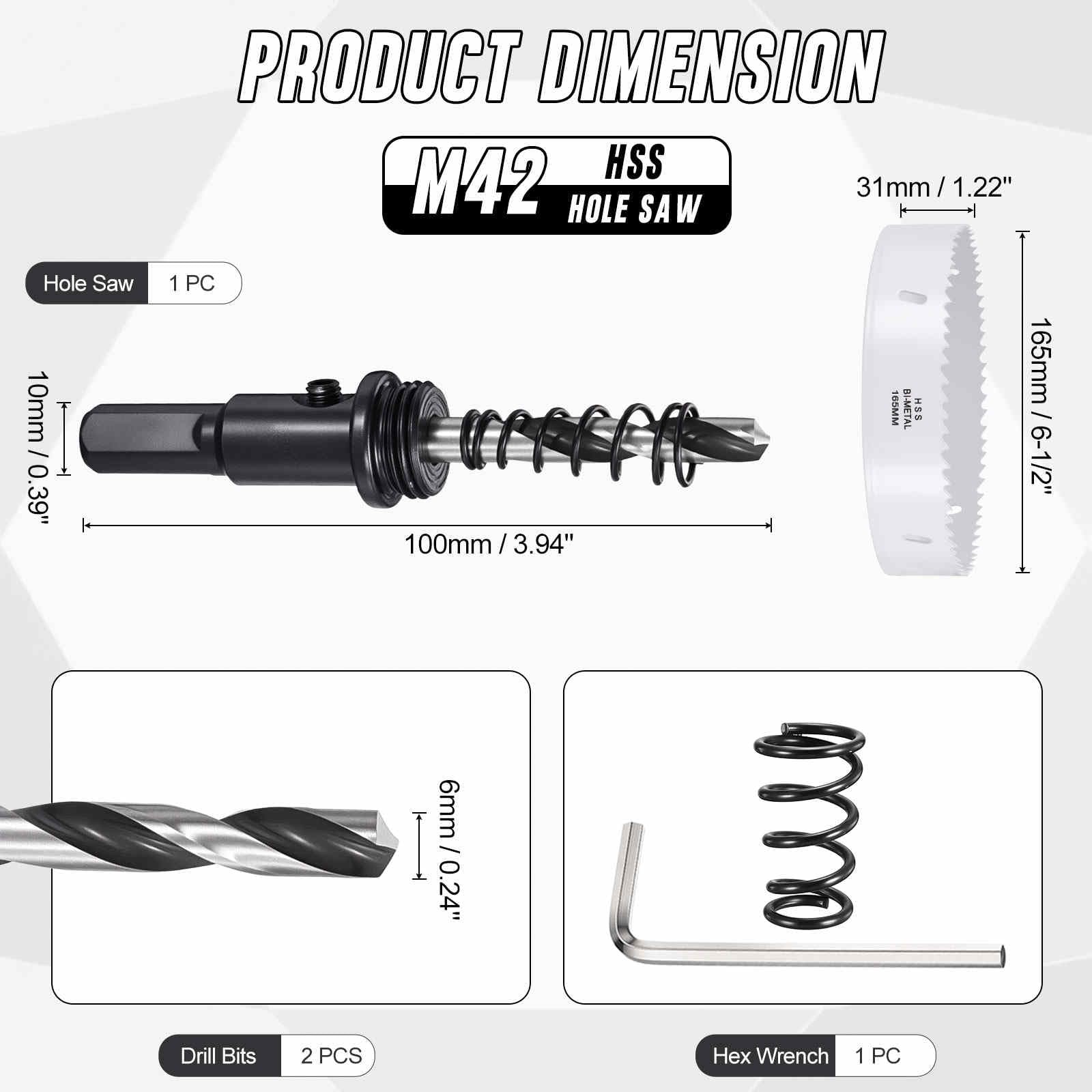 CoCud 6-1/2" (165mm) Hole Saw, M42 Bi-Metal Hex Shank Hole Cutters with 2pcs Drill Bit - Image 2
