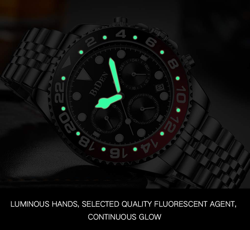 Relojes de pulsera de lujo para hombre, cronógrafo luminoso, analógico, de cuarzo, de acero inoxidable, a la moda, impermeable, Azul, Estándar para hombre, Japonés 5