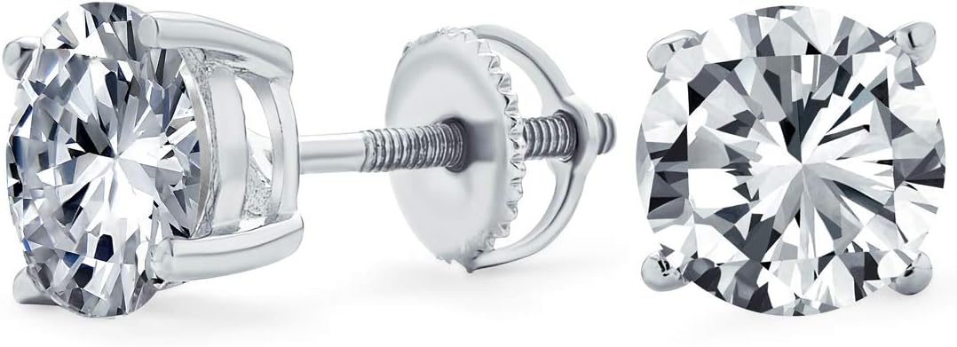 1Ct Round Cubic Zirconia Brilliant Cut AAA CZ Solitaire Stud Earrings Sterling For Men Silver Screwback 7MM More Colors