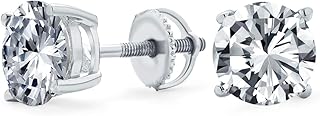 Round Solitaire Taglio brillante AAA CZ Orecchini a bottone Screwback per uomo Donna Rosa Oro Placcato Argento Sterling 5 6 7 8 9 MM
