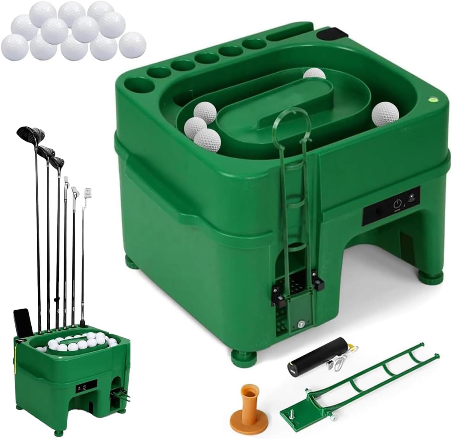 Automatic G.olf Ball Dispenser Electric G.olf Ball Tee Up Machine with 6 Holders Dual Mode Height Adjustable Hold 40 G.olf Balls for Indoor, Outdoor Training