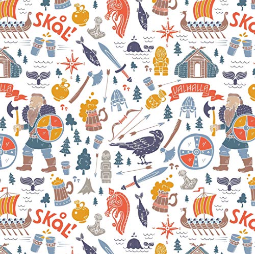 Viking Wrapping Paper Birthday Gift Wrap, Folded Flat 30 x 20 Inch, 3 Sheets