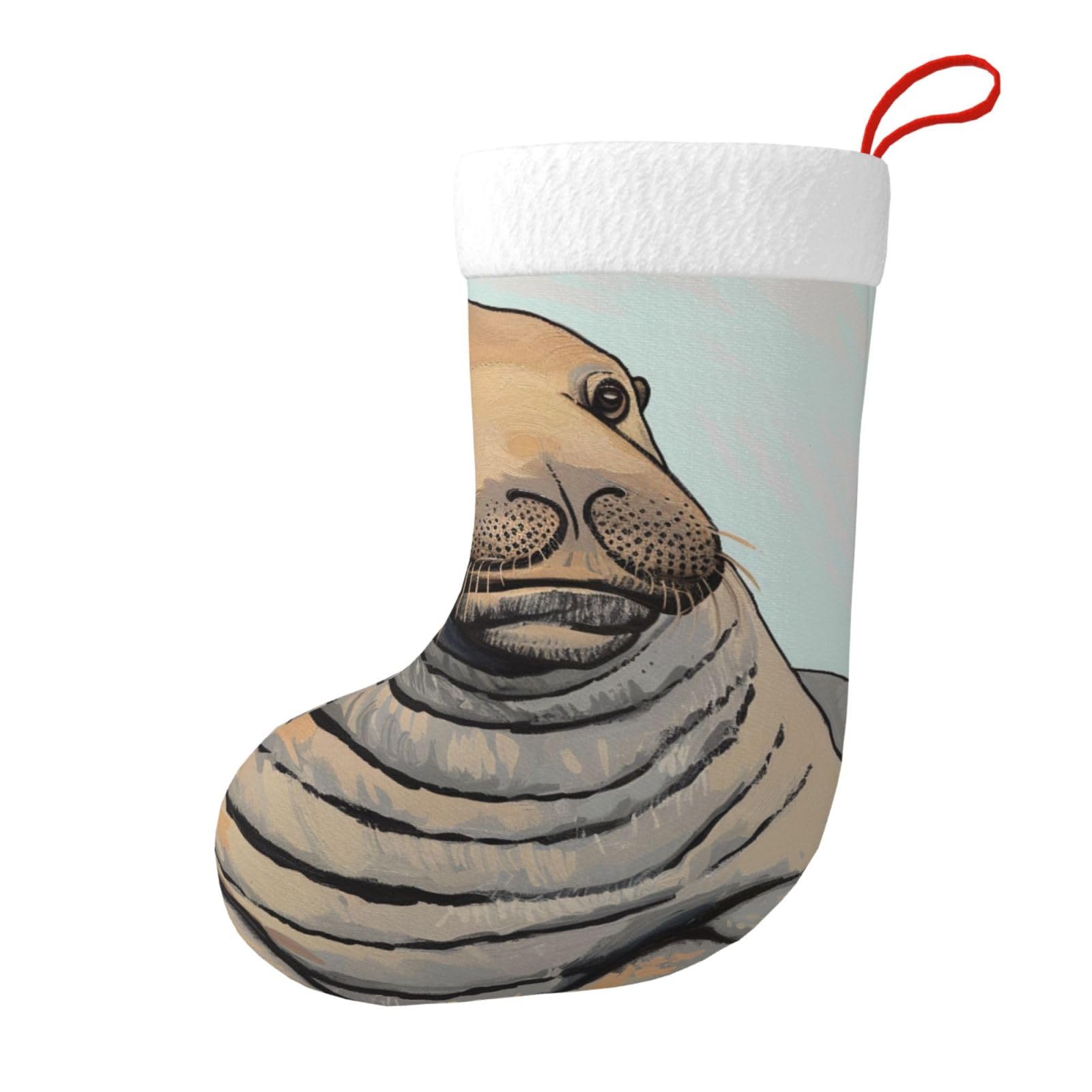 Walrus Art Print Christmas Stocking, 28x45cm Holiday Hanging Stockings for Fireplace, Tree Decorations, Gift Giving, and Party Festive Decor
