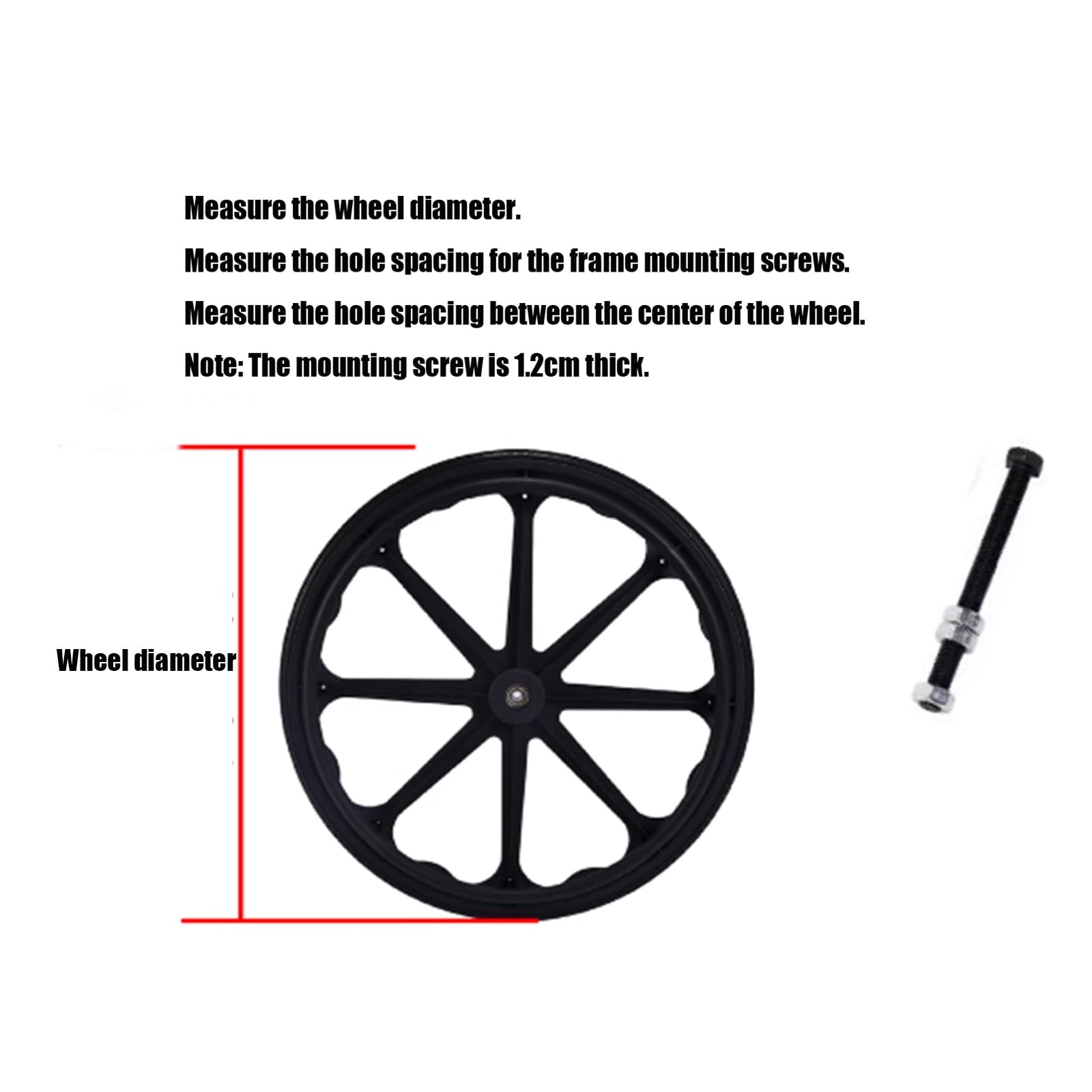 Rueda Trasera For Silla De Ruedas De Nailon Macizo Negro, Resistente Al Desgaste, Amortiguadora, Repuesto De Rueda Trasera For Silla De Ruedas De 24 Pulgadas