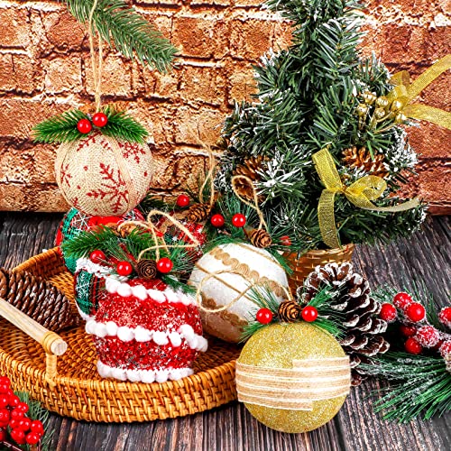 Mceast 16 Pieces Foam Hanging Decorations Set Christmas Tree Ball Ornaments Xmas Buffalo Plaid Ball Christmas Fabric Ball Tree Baubles Hanging Snowflake Ball For Christmas Tree Decorations #TOP3