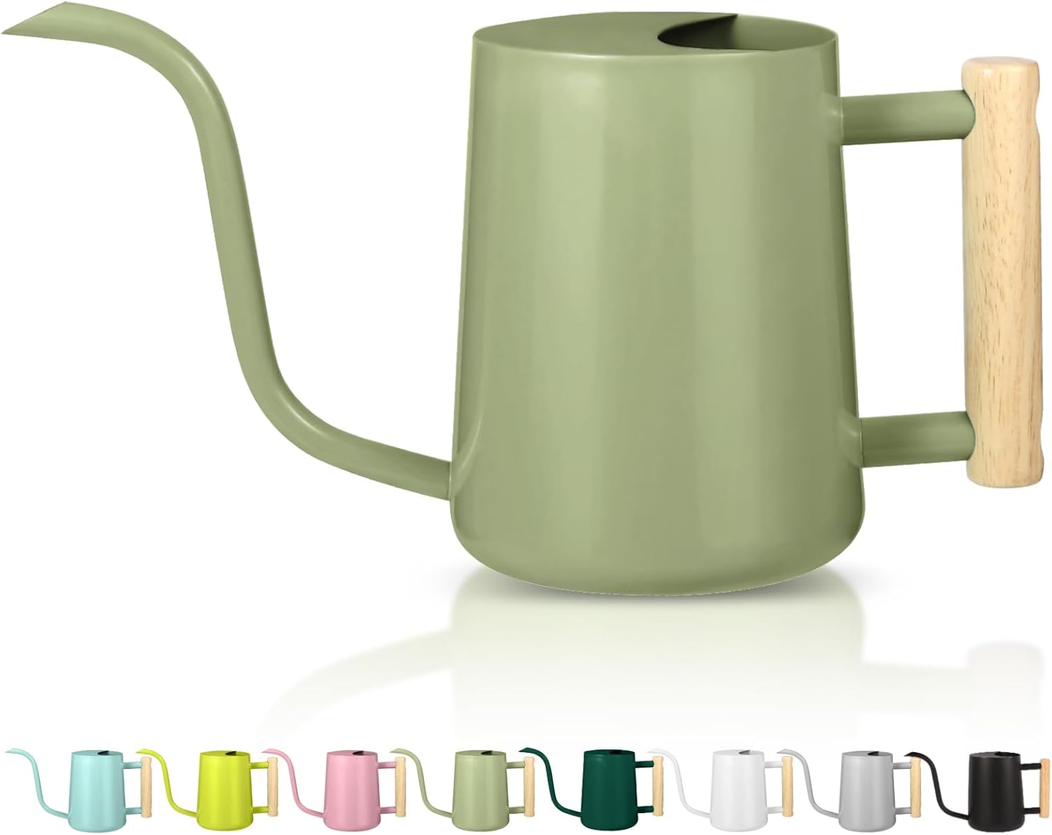 Watering Can Indoor Plants, 35oz Small Watering Can Indoor Stainless Steel Metal Watering Can Modern Decorative Watering Pot with Long Spout for Indoor House Plant Bonsai Garden Flowers (Sage Green)