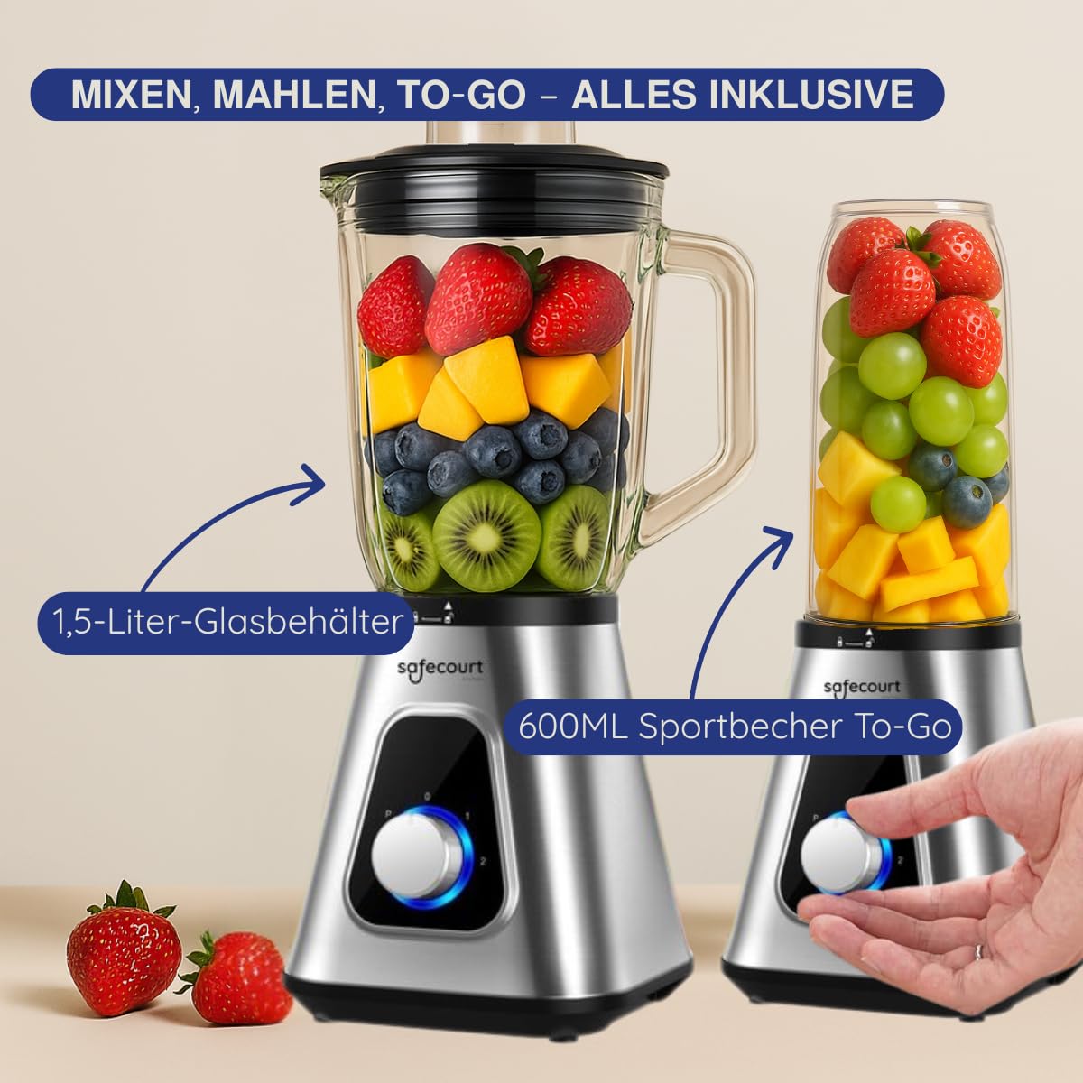 Safecourt Kitchen Power blender - 5 automatische programma's - Smoothie