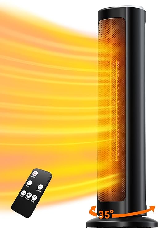 COMFYHOME 70CM 2000/1000 Watts Room Heater for Home w/Remote, 12H Timer