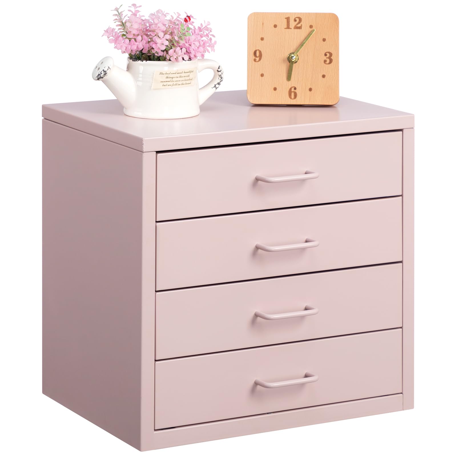 HollyHOME Desktop Drawers Filing Cabinet with 4 Drawers, Organizer Vertical File Cabinets for A4 Letter Size Metal Storage Drawer for Home Office Self-assemble,Light Pink