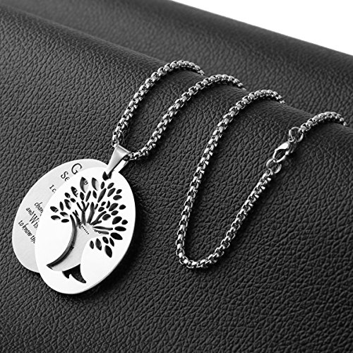 HZMAN Two Piece Serenity Prayer Stainless Steel Pendant Necklace With Tree Of Life Cut Out 22+2" Chain4