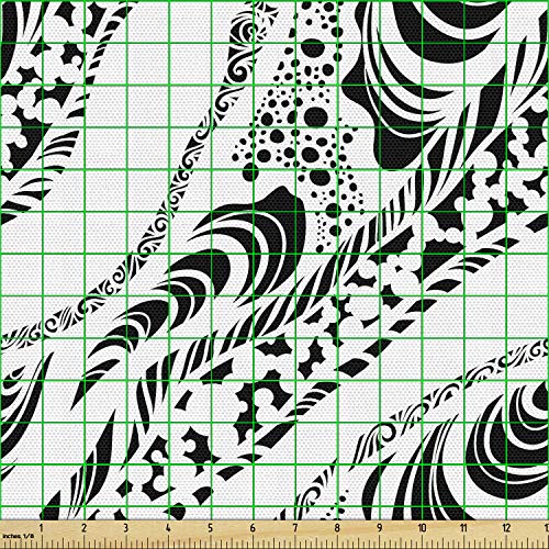 Image of Ambesonne Abstract Fabric by The Yard, Animal Skin Patterns Monochrome Zebra Panther Lion and Other Creatures, Decorative Fabric for Upholstery and Home Accents, 3 Yards, Black Ivory