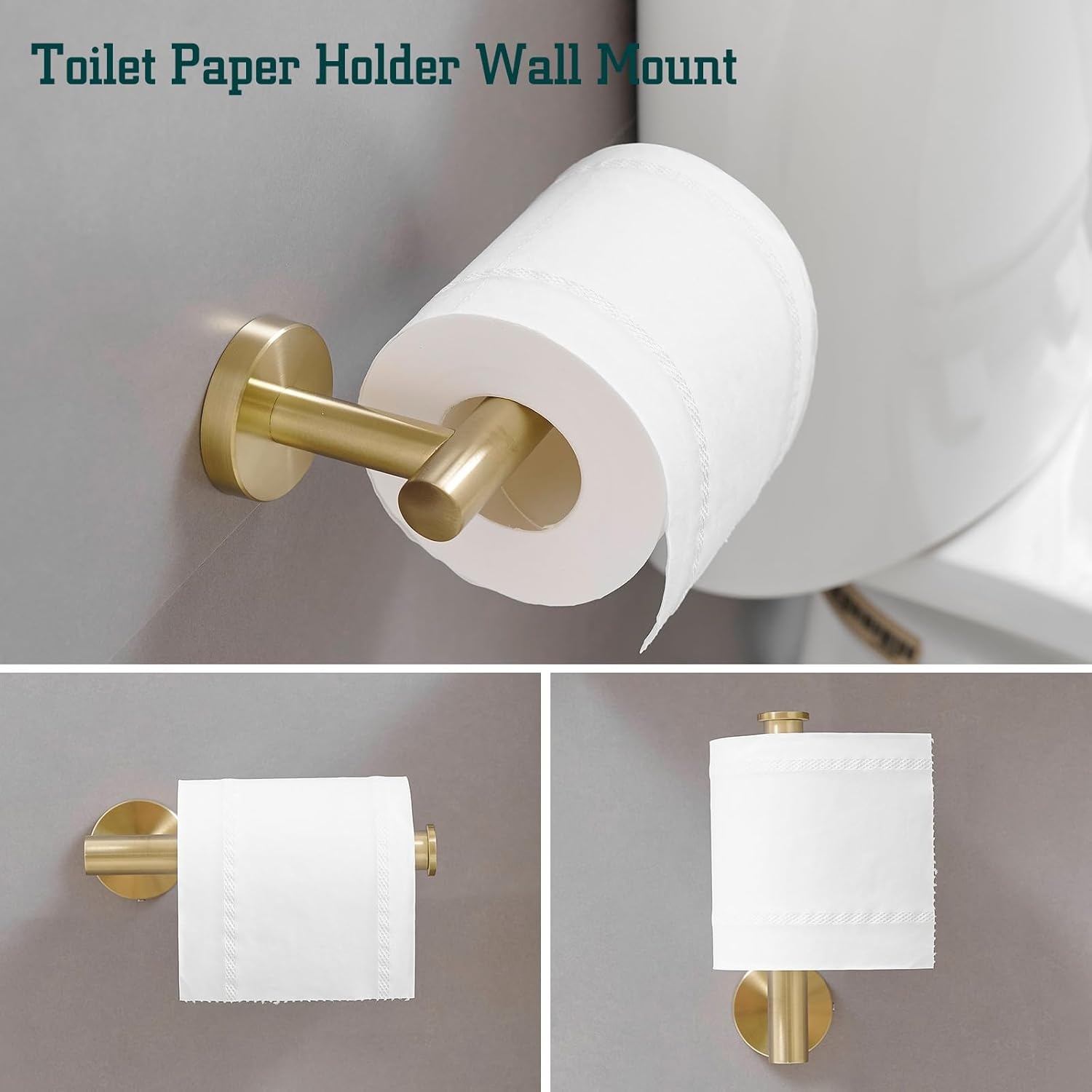 5Pcs Bathroom Hardware Set, Towel Racks for Bathroom Wall Mount, Stainless Steel Towel Bar Set with Toilet Paper Holder Hand Towel Holder Robe Hook Accessory Kit, Brushed Gold