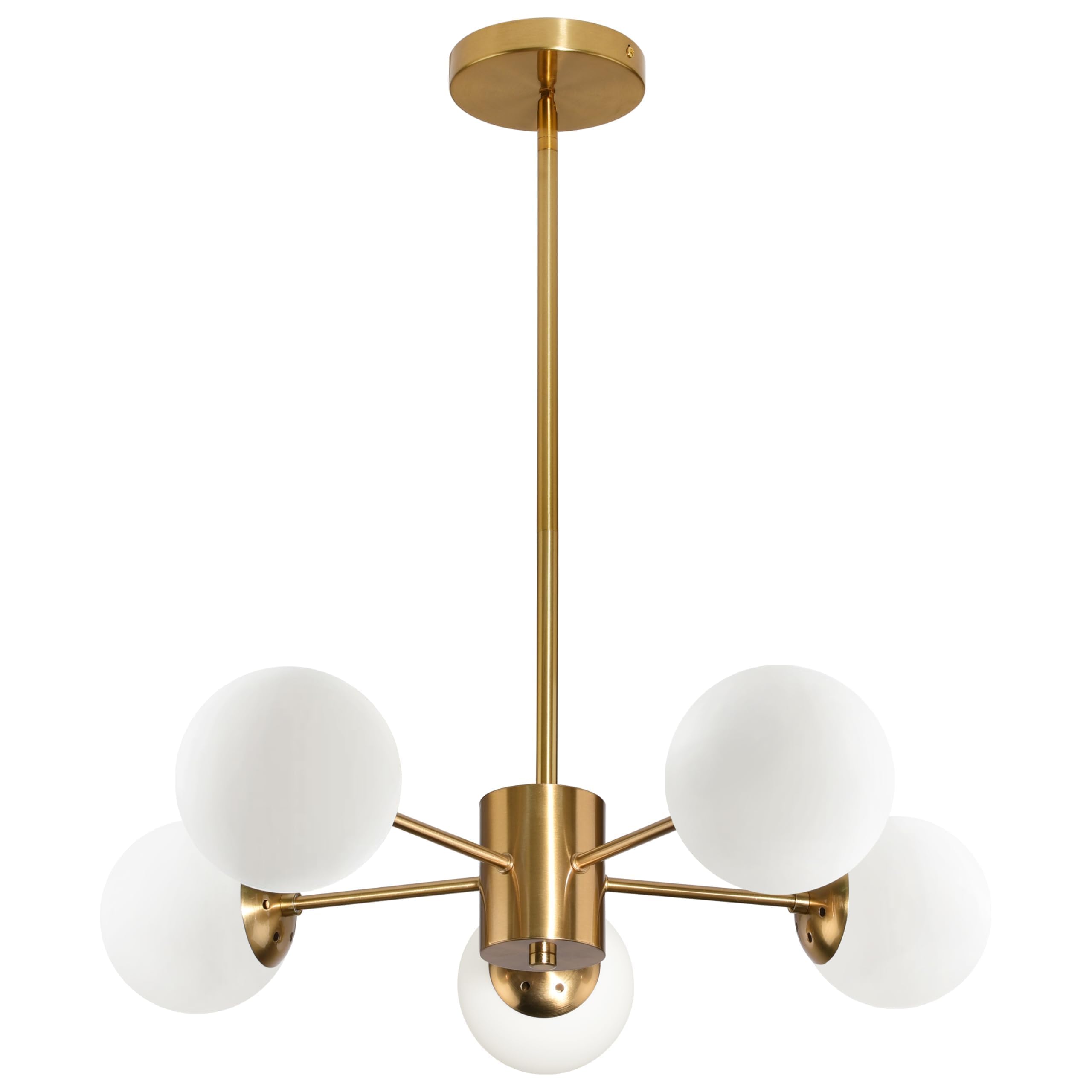 similar)5-Light Globe Sputnik Chandelier Mid Century Sputnik Chandeliers Modern Gold Globe Pendant Light Brushed Brass Finished with White Frosted Glass Lampshade for Dining Room Bedroom Kitchen