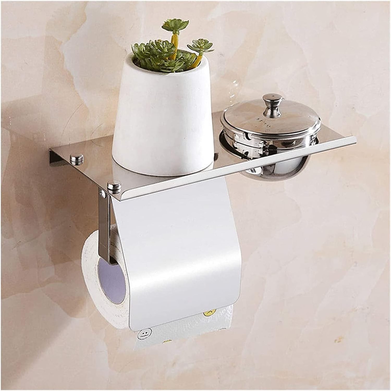 Toilet Paper Holders Toilet Paper Holders with Shelf Bathroom Paper Toilet Roll Holder Hanger Stainless Steel Ashtray Wall Mount Tissue Dispenser Bathroom Toilet Paper Holder