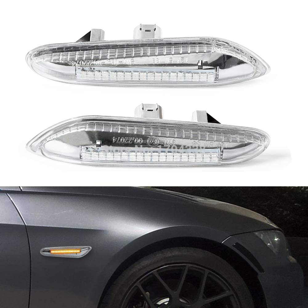 Decorative Lamp - 2x Amber E46 E36 E90 E91 E60 E61 E81 E82 LED SIDE REPEATERS LIGHT LAMP FOR for BB.M.W E87 E88 E92 E93 X1 E84 X3 E83 E53 Silver/Smoked (Smoked Lens)