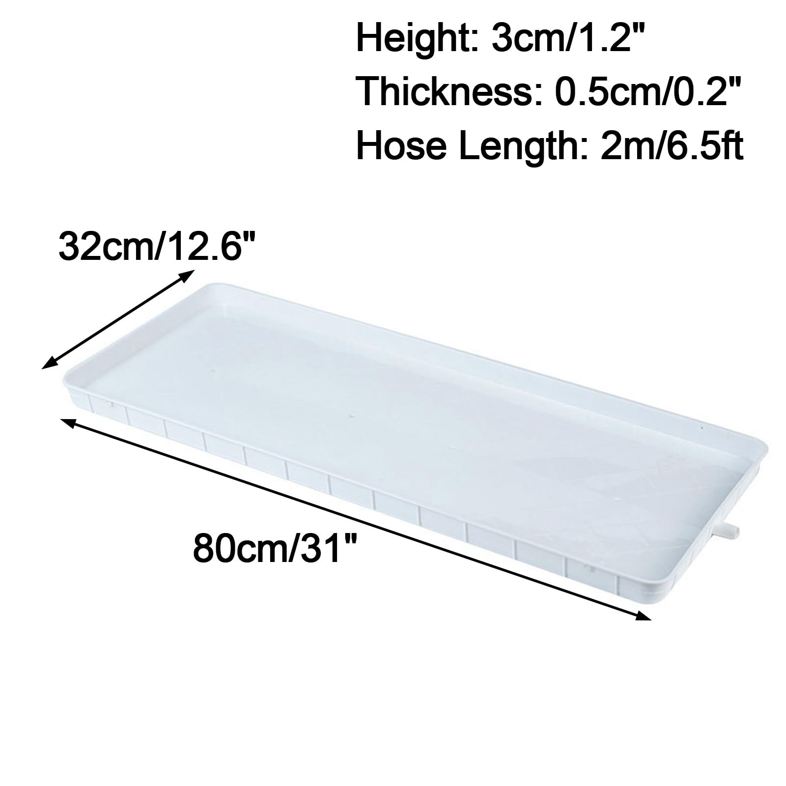 Bandeja de Condensados con Desagüe con Manguera de Drenaje, Escurreplatos de Plástico PP con Drenaje para Unidades Exteriores Mini Split(80x32x3cm/31x12.6x1.2in)