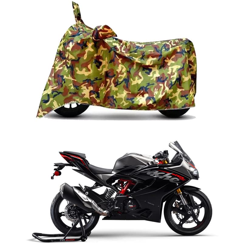 Image of Waterproof 100% PVC Coated Bike Scooty Two Wheeler Body Cover Compatible for TVS Apache RR 310 ABS /UV-Rays /Heat Protection /Birds Dropping /Scratchproof /Dust Proof [6X6 Jungle Print]