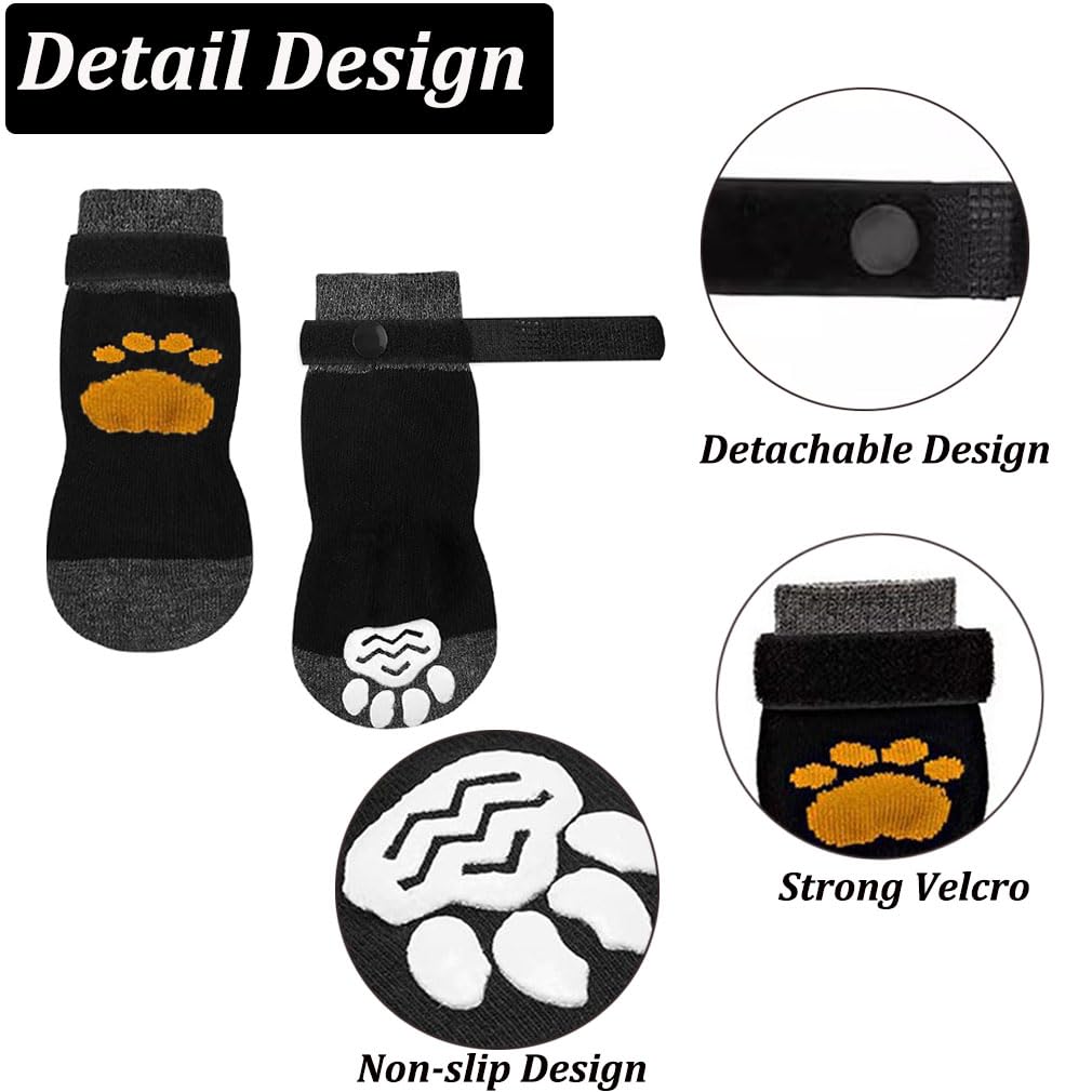 4 Pcs Anti-Slip Dog Socks,Pet Paw Protector,Dog Boots Claw Socks Shoes Slippers with Adjustable Strap for Puppy Indoor Outdoor Hardwood Floor Walking (M) - Image 3