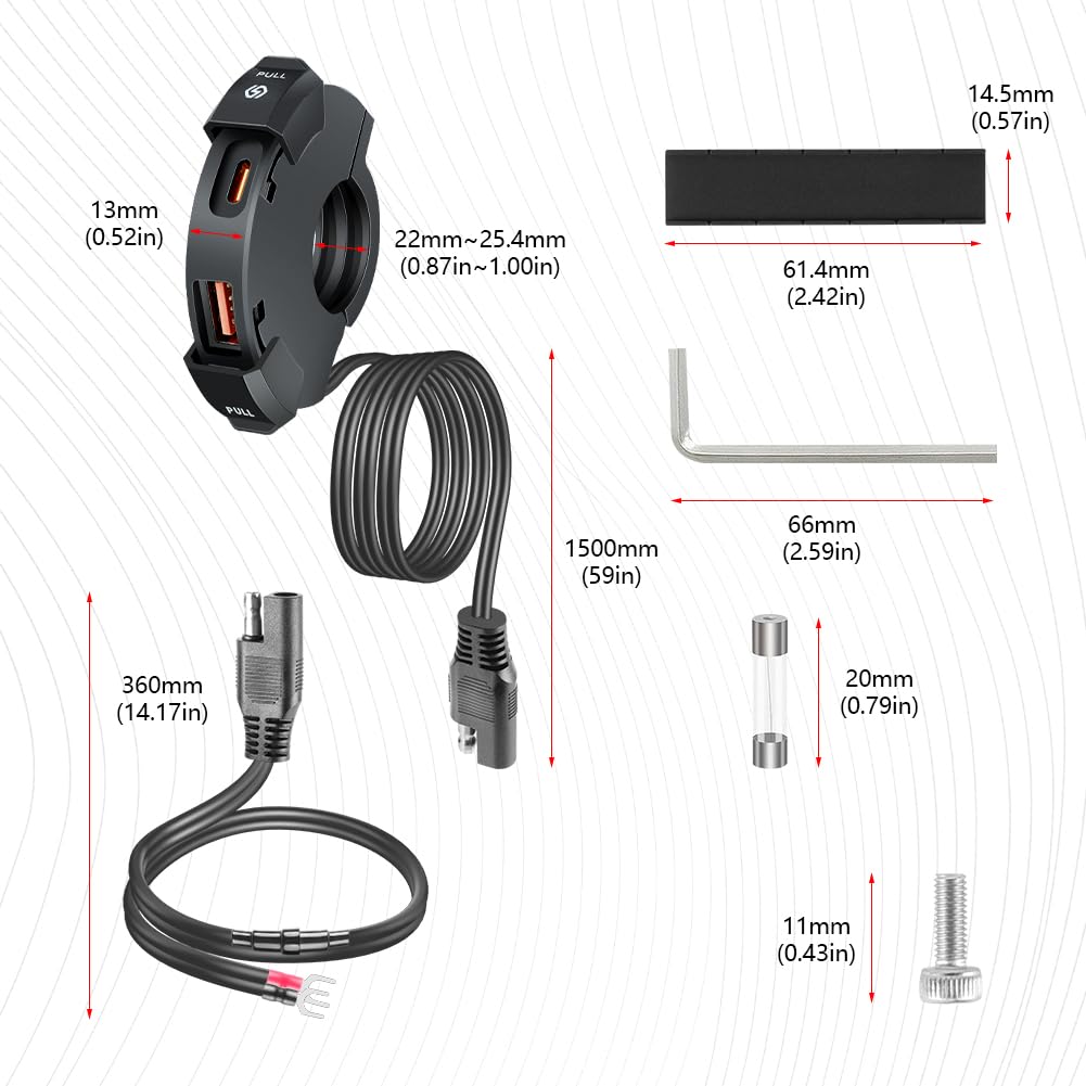 Caricabatterie USB Moto 18W PD 30W Type-C IP65 Impermeabile QC 12V/24V