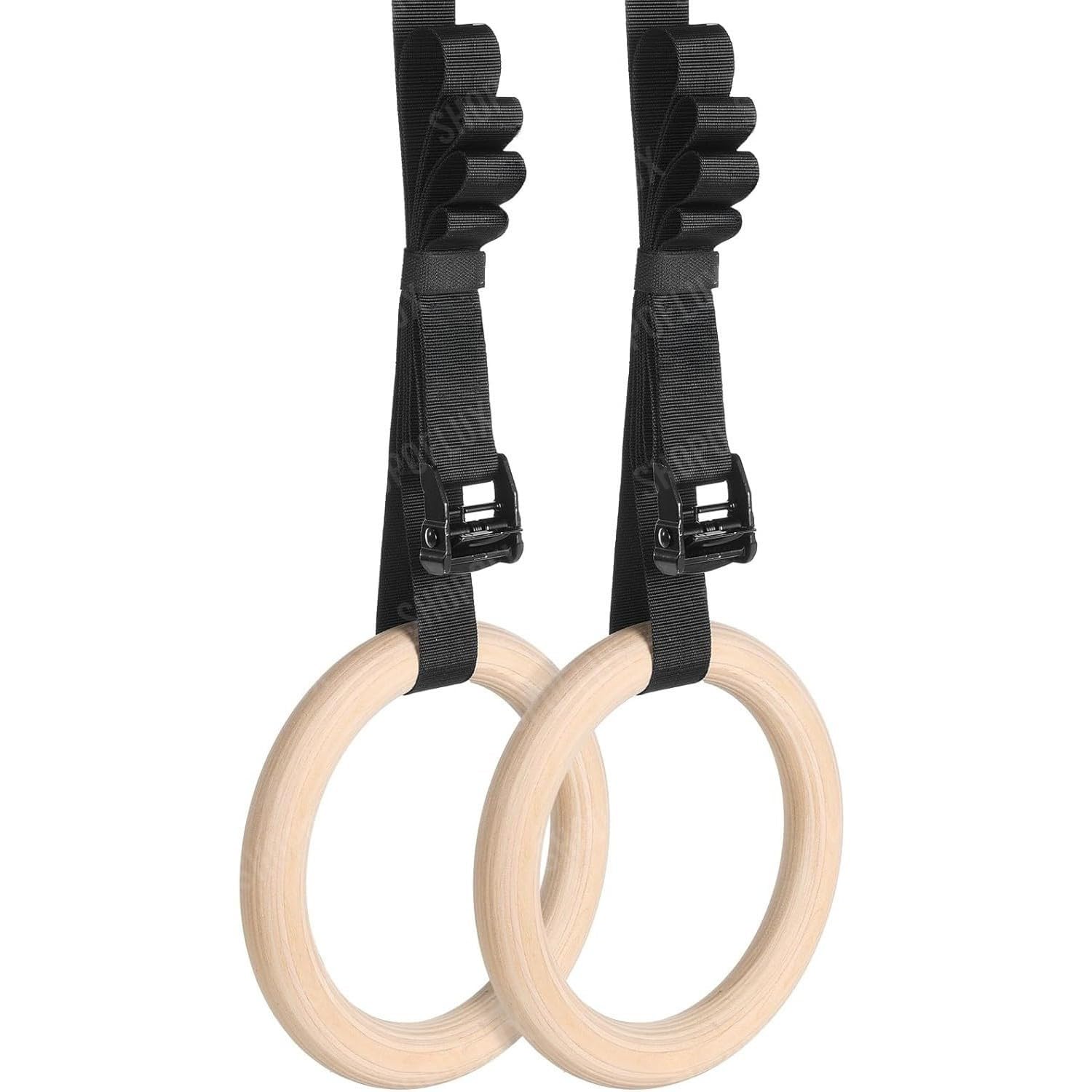 SHOPOFLUX Gymnastic Wooden Rings with Heavy Duty Adjustable Strap | Roman Rings Perfect for Calisthenics Competition and Conditioning Training-image-17