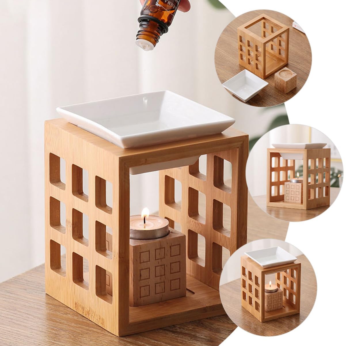 PRETYZOOM Quemador Capacidad de 150ml de Aceites Esenciales y Fundir Cera y Portavelas de Madera y Cerámica para Aromaterapia en Dormitorio o Sala de Yoga