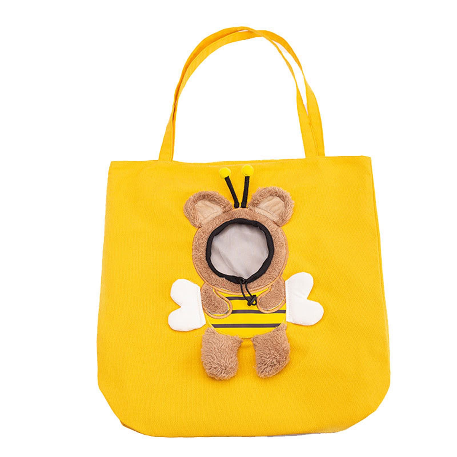 Pet Canvas Shoulder Carrying Bag, Cute Bee Shaped Cat Carrier, L Size Portable Kitten & Puppy Tote, Comfort Carriers for Small Dogs, Cats, and Pets, Handbag for Outdoor, Shopping, and Camping