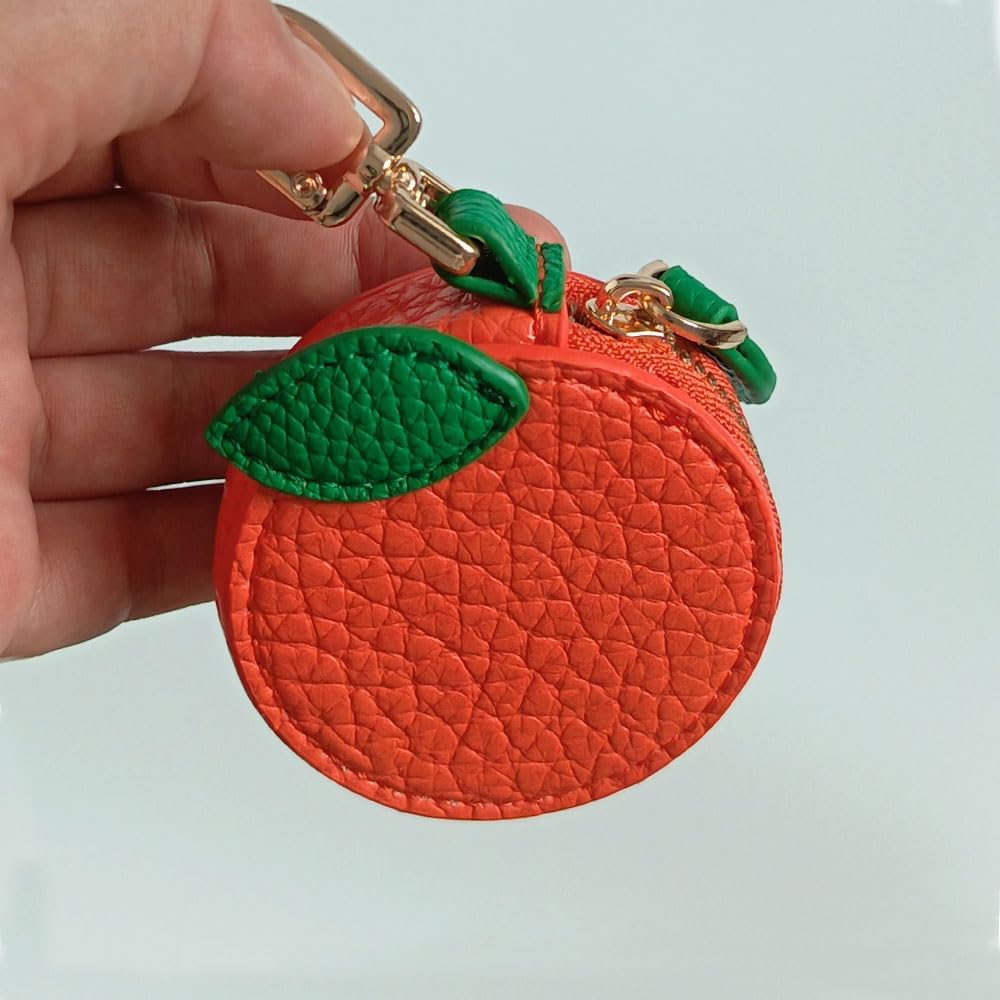 Culuxera Orange Coin Purse Keychain - Mini Cutecore Fruit Charm for Wallet, Bag and Handbag Decor | Aesthetic Small PU Leather Travel Jewelry Pouch for Women and Girls(Orange) - Image 2