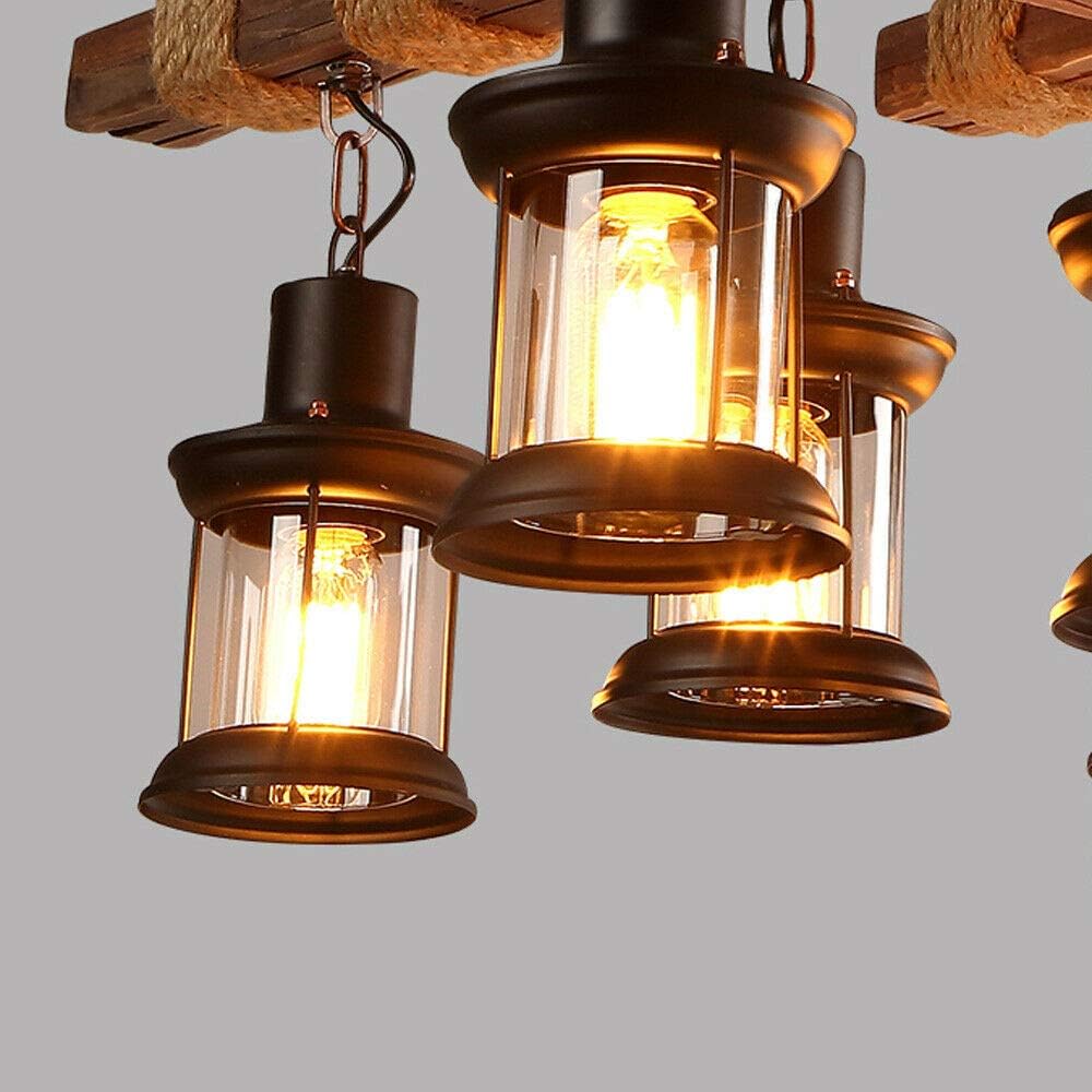 Farmhouse Pendant Light Chandelier Farmhouse Wooden Hanging Island Lighting Fixture Retro Industrial for Kitchen Dining Room Bar Restaurant（8-Light）